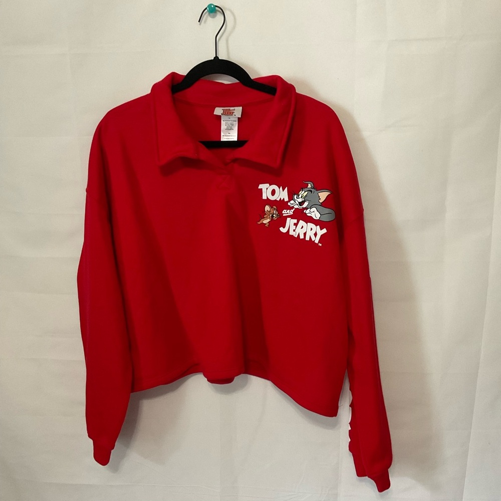 Tom and Jerry cartoon polo style cropped sweatshirt size XL